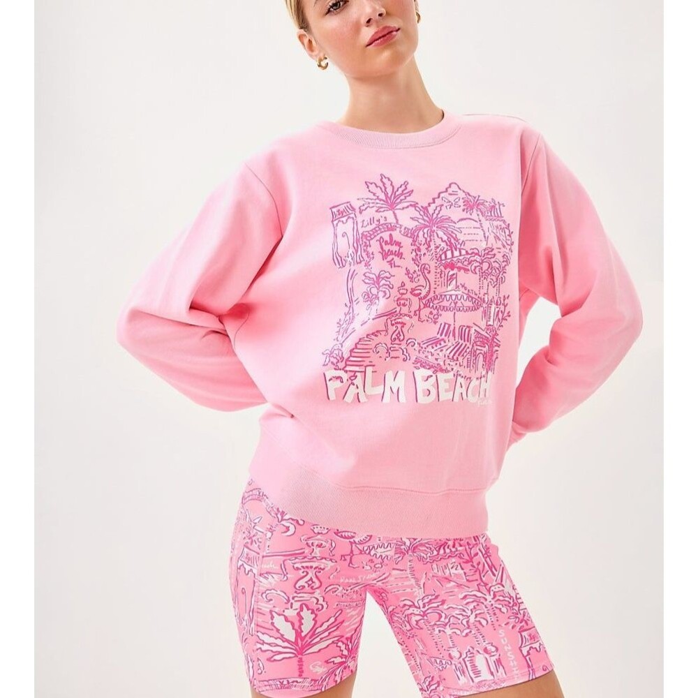 Lilly Pulitzer Conch Shell Sweatshirt Top Playground Print Cotton Pink L 289464